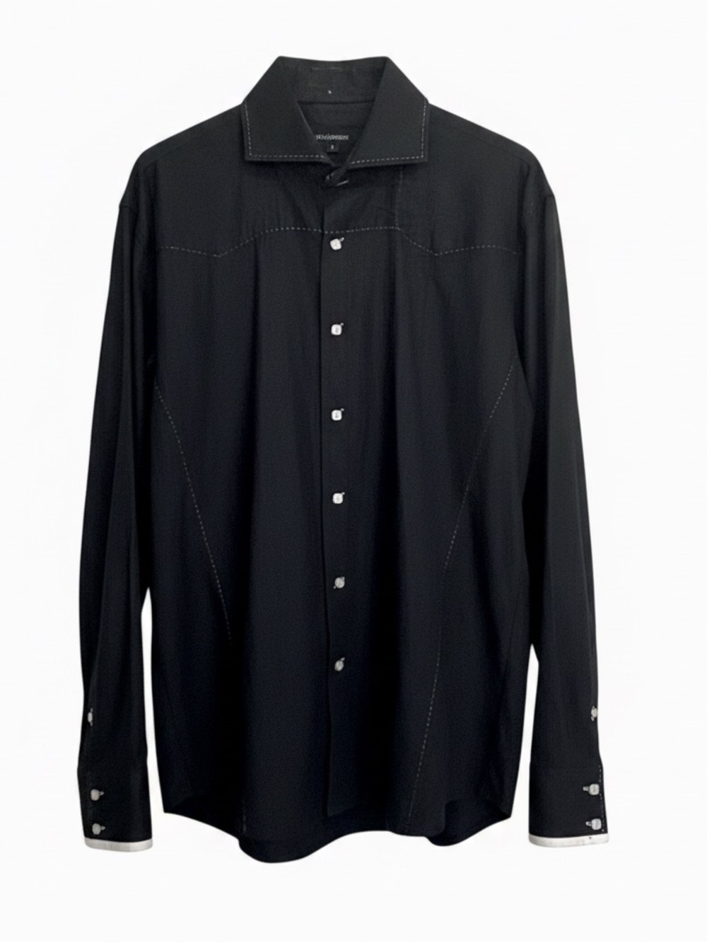 BOGOSSE Western-Vibe Button-Down Shirt | White Stitching | Black | XL